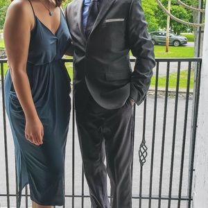 BCBGGeneration Drape Side Midi Dress in Dark Teal